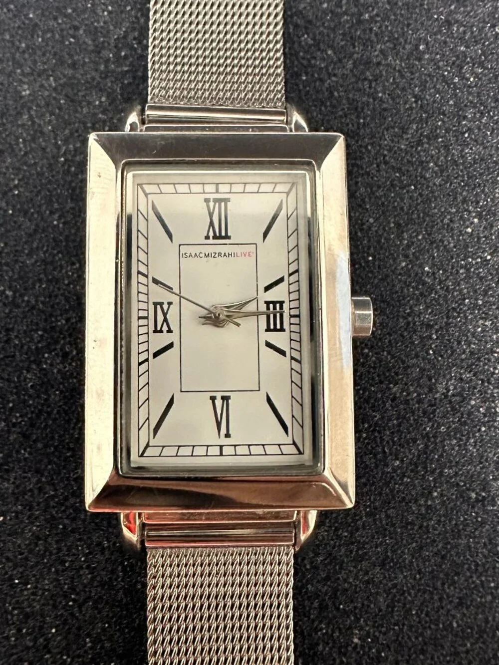 Isaac Mizarhi Live Watch Women Silver Tone Rectangle Dial Mesh Band New Battery